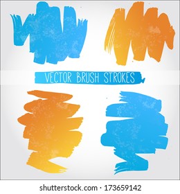 Set of blue and orange vector brush strokes