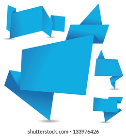 set of blue origami banners on a white background