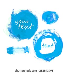 Set of blue paint circles on white background. Vector 