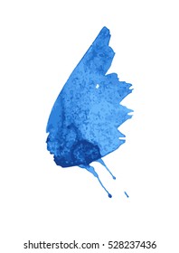 Set Of Blue Paint, Ink, Grunge, Dirty Brush Strokes. Splash Blue. Butterfly Wings