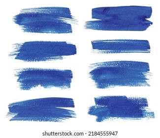 Set of blue paintbrush. Ink stroke brush. Vector illustration isolated on white