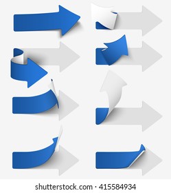 Set of blue paper arrow stickers. Vector illustration