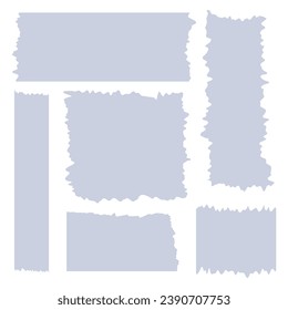 Set of blue paper sheets. Pieces of decorative tape for scrapbooks. Washi tapes collection in vector. Ripped paper. Torn pieces of paper from a notebook