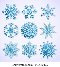 Set of blue paper snowflakes. Vector EPS8.