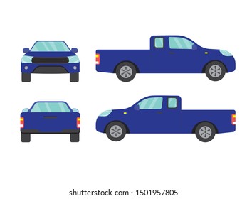 Set of blue pickup truck on white background,vector illustration