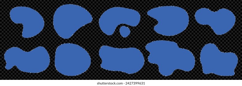 Set of blue pieces of paper on transparent background. Abstract organic edge blobs. Vector torn shapes. 