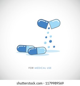 Set blue pills and capsules tablets painkillers, antibiotics, vitamins medical icon vector illustration