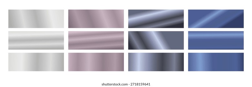 Set von blauen, rosa, bronze und silber Farbverläufe. Metallstahl oder große Farbverläufe. Sammlung von Metallgradienten,	