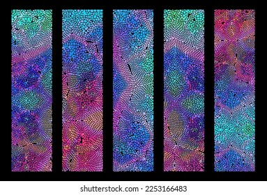 Set of blue and pink mosaic artwork backgrounds - vector design of ancient  mosaic pavement graphic templates kit