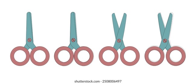 Set aus blauen und rosa Scheren. Schere offen und geschlossen. Nähdekoration, Elemente