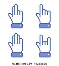 Set of blue Pixel Hand icons, vector illustration