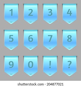 Set of blue plastic ribbons with numbers 