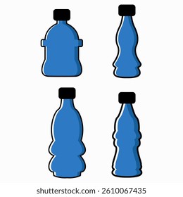 Set of Blue Plastic Water Bottle Icons in Various Shapes - Vector Illustration