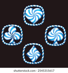 Set of blue playing card symbols like lollipops or cady for your game and slot machines. Candy playing card symbols- clubs, diamonds , hearts and spades