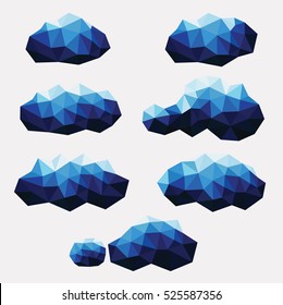 Set of blue polygonal clouds,background, vector, illustration