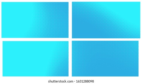Set Blue pop art background. Abstract creative vector comics style blank layout template with isolated dots pattern. 
