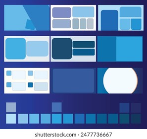 Conjunto de presentación azul en estilo minimalista geométrico.