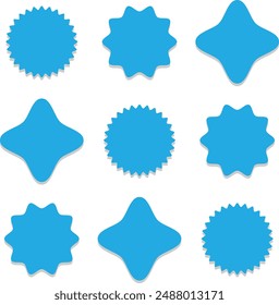 Set of blue  price sticker, sale or discount sticker, sunburst badges icon. Special offer price tag. Flat vector illustration isolated on white background eps 10.