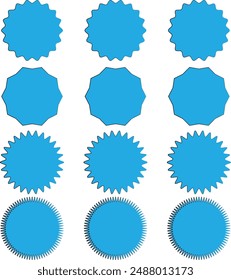 Set of blue  price sticker, sale or discount sticker, sunburst badges icon. Special offer price tag. Flat vector illustration isolated on white background eps 10.
