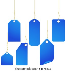Set of blue price tag, label vector isolated on white