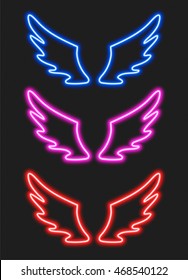 Set with blue, purple and red neon wings for your design