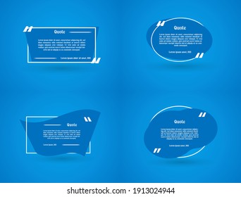 Set Of Blue Quote text box with frame. social network quotes dialogue bubble, remark text frames and quote frames template isolated. Quotation background