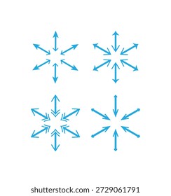 Satz blauer radialer Pfeile für Erweiterungs-, Verteilungs- und Multidirektionalbewegungsgrafiken
