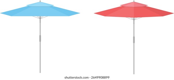 Set of Blue and Red Beach Parasols Flat Vector Illustration for Outdoor Summer Vacation and Relaxation Concepts
