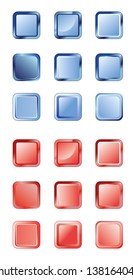 Set of blue and red buttons for web