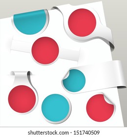 set of blue and red colored paper bookmarks and labels for winter and christmas