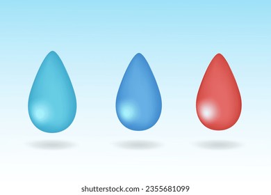Set of blue and red drops.3d icon design