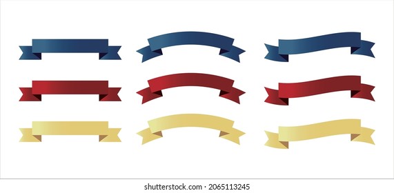 Set of blue, red and gold gradient ribbons