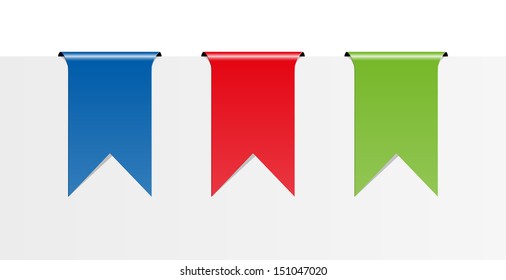 The set of blue, red and green blank ribbons / The set of three blank ribbons / The ribbon