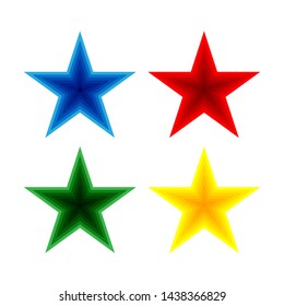 Set of blue, red, green and yellow stars. Vector illustration