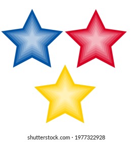 Set of blue, red, green and yellow stars. Vector illustrations on transparent background.
