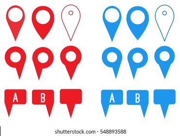 Set of blue and red map pointers flat icons