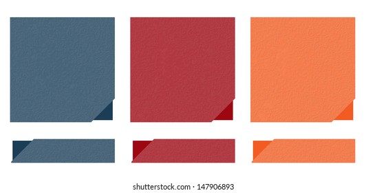 The set of blue, red and orange templates and buttons with grunge pattern / The grunge pattern blank template / The template with corner tag