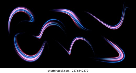 Set of blue and red wavy lines on a transparent background. Vector illustration