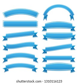 set of blue ribbon baner icon on gray background