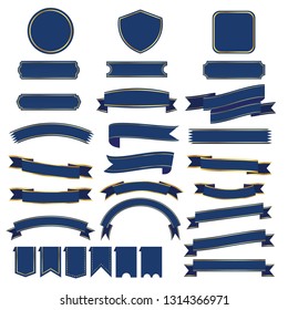 set of blue ribbon baner icon,ribbon banner and arch banner on white background, ribbon  has gold trim