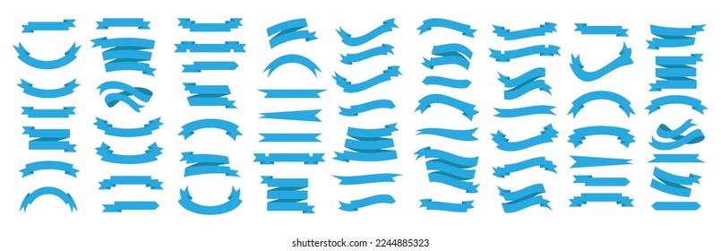 Set of blue ribbon banner. Blank ribbon label collection