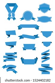 set of blue ribbon banner icon, flat  style,ribbon banner vector on white background