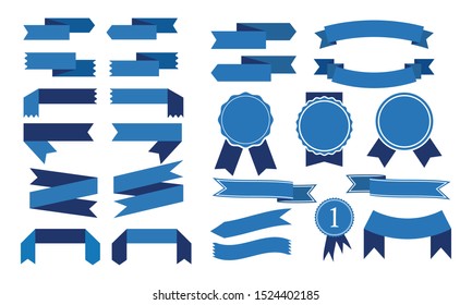 set of blue ribbon banner icon, flat  style,ribbon banner vector on white background svg