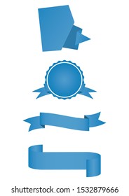 set of blue ribbon banner icon, flat  style,ribbon banner vector on white background