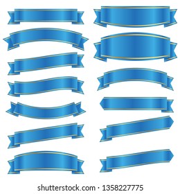 set of blue ribbon banner icon,blue Web Ribbons Set With Gradient Mesh on white background