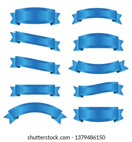 set of blue ribbon banner icon,blue Web Ribbons Set With Gradient Mesh on white background