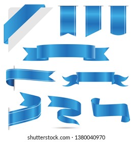 set of blue ribbon banner icon,blue Web Ribbons Set With Gradient Mesh on white background