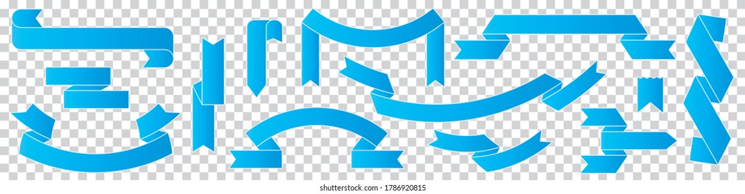 set of blue ribbon banner label on transparent background