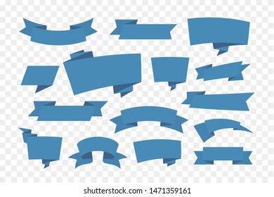 Set of Blue Ribbon Banners isolated on transparent background - Vector