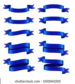 Set of blue ribbon banners on white background